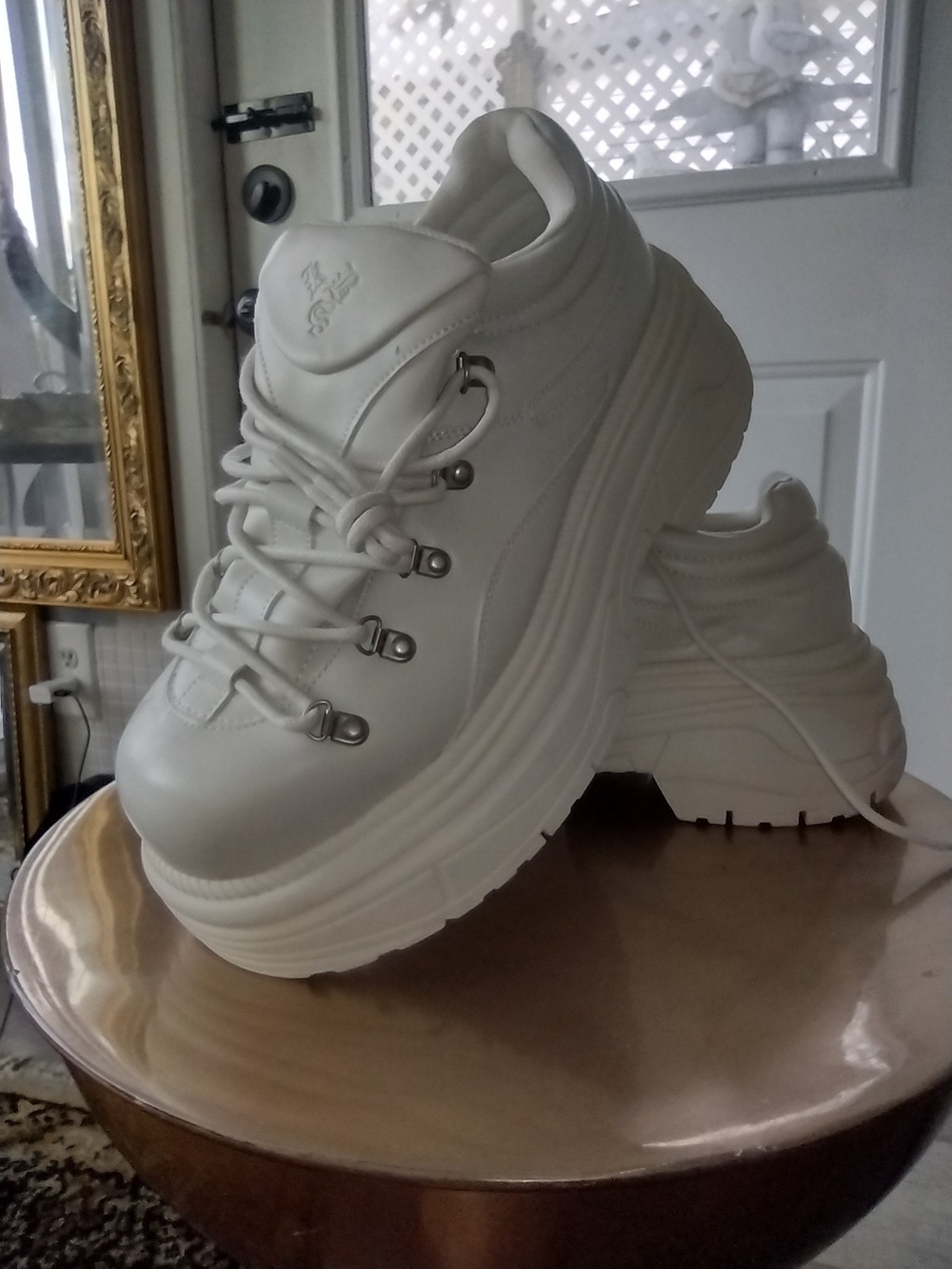 Bershka White Chunky Platform Lace-Up Sneakers